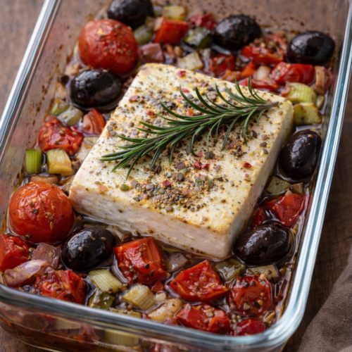 Gebackener Feta im Ofen mit mediterranem Gemüse Gebackener Feta im Ofen mit mediterranem Gemüse