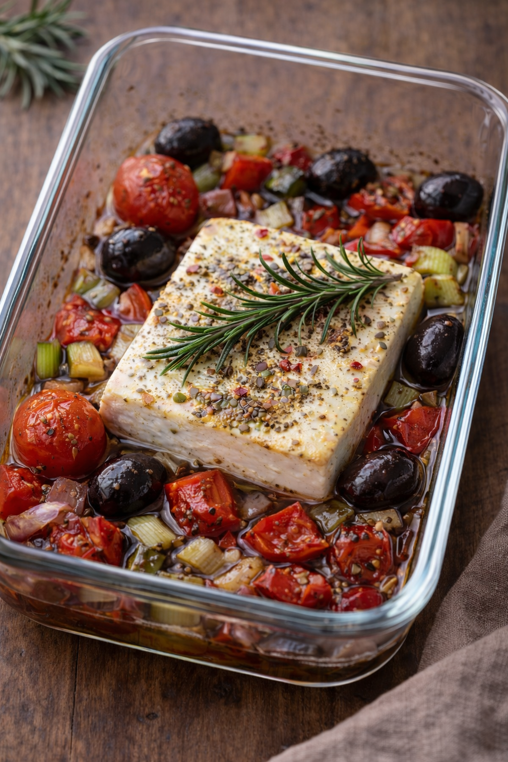 Gebackener Feta im Ofen mit mediterranem Gemüse Gebackener Feta im Ofen mit mediterranem Gemüse